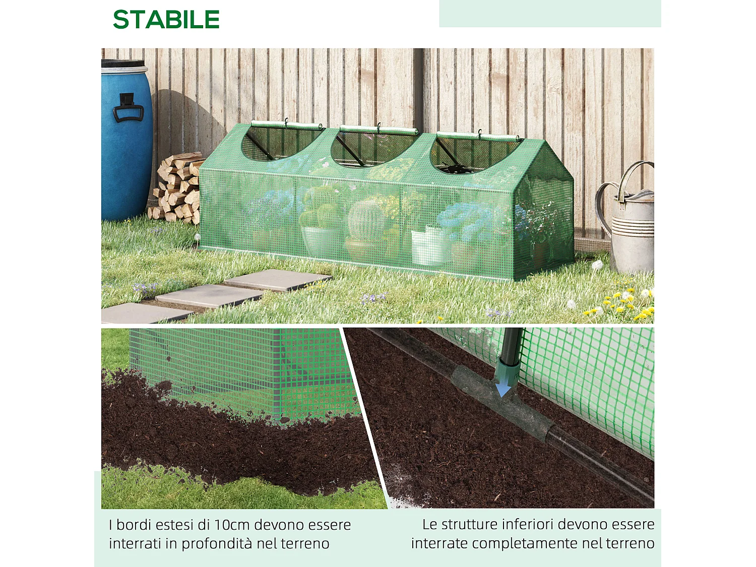 Mini serra 3 finestre avvolgibili copertura pe 180x60x60cm