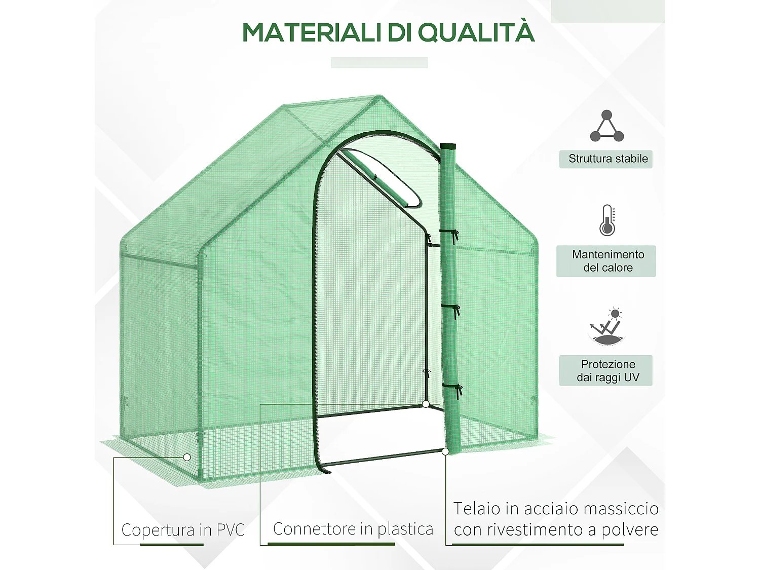 Serra da giardino in polietilene e acciaio verde