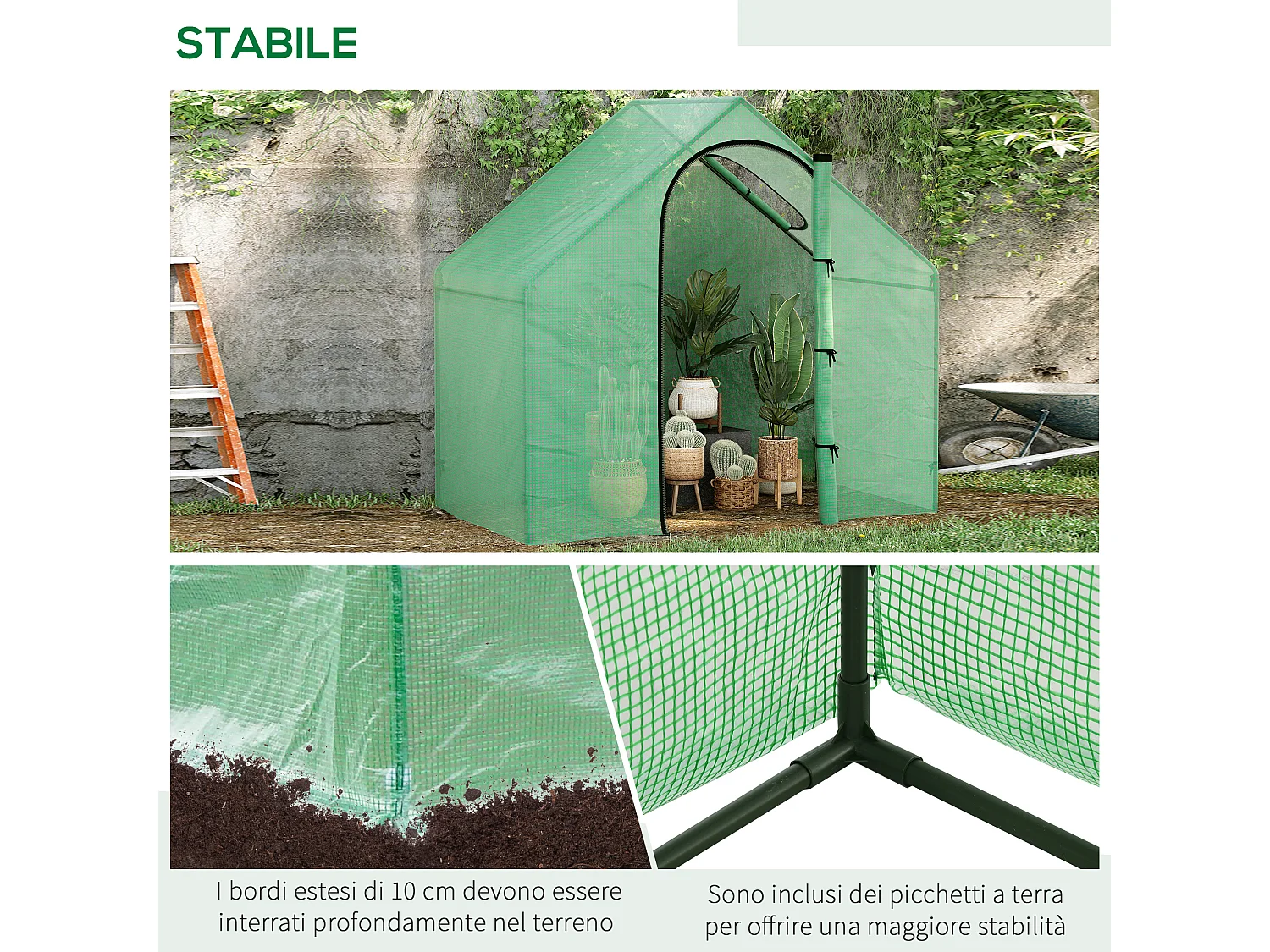 Serra da giardino in polietilene e acciaio verde