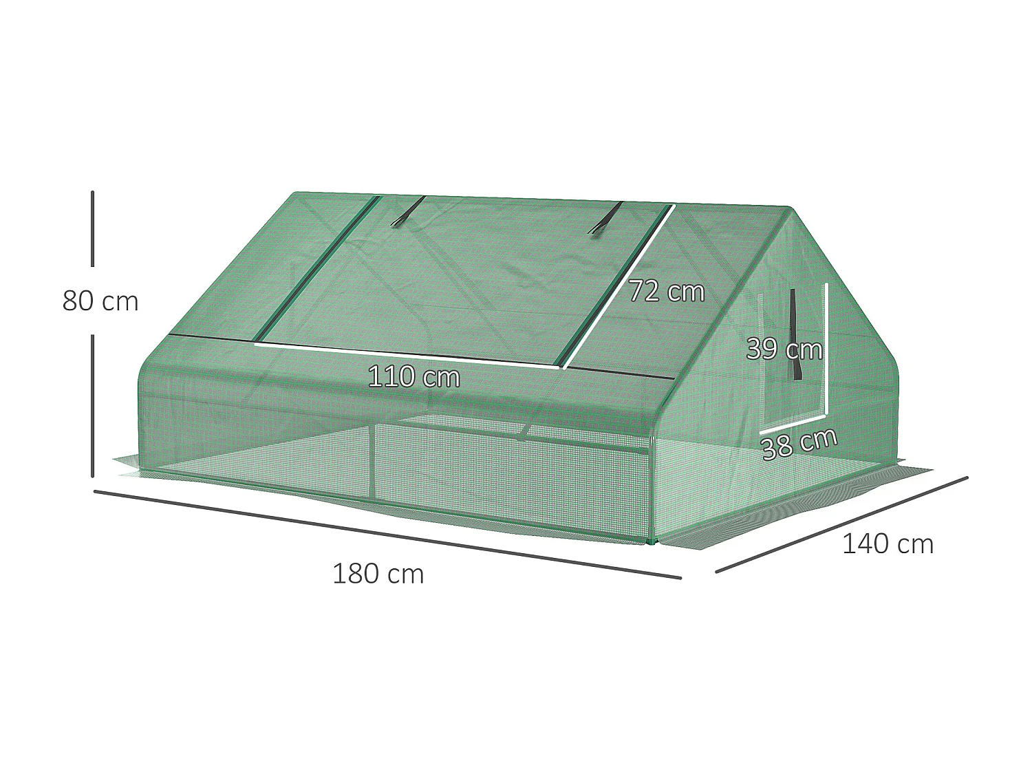 Serra da giardino in acciaio e pe con porte 180x140x80cm