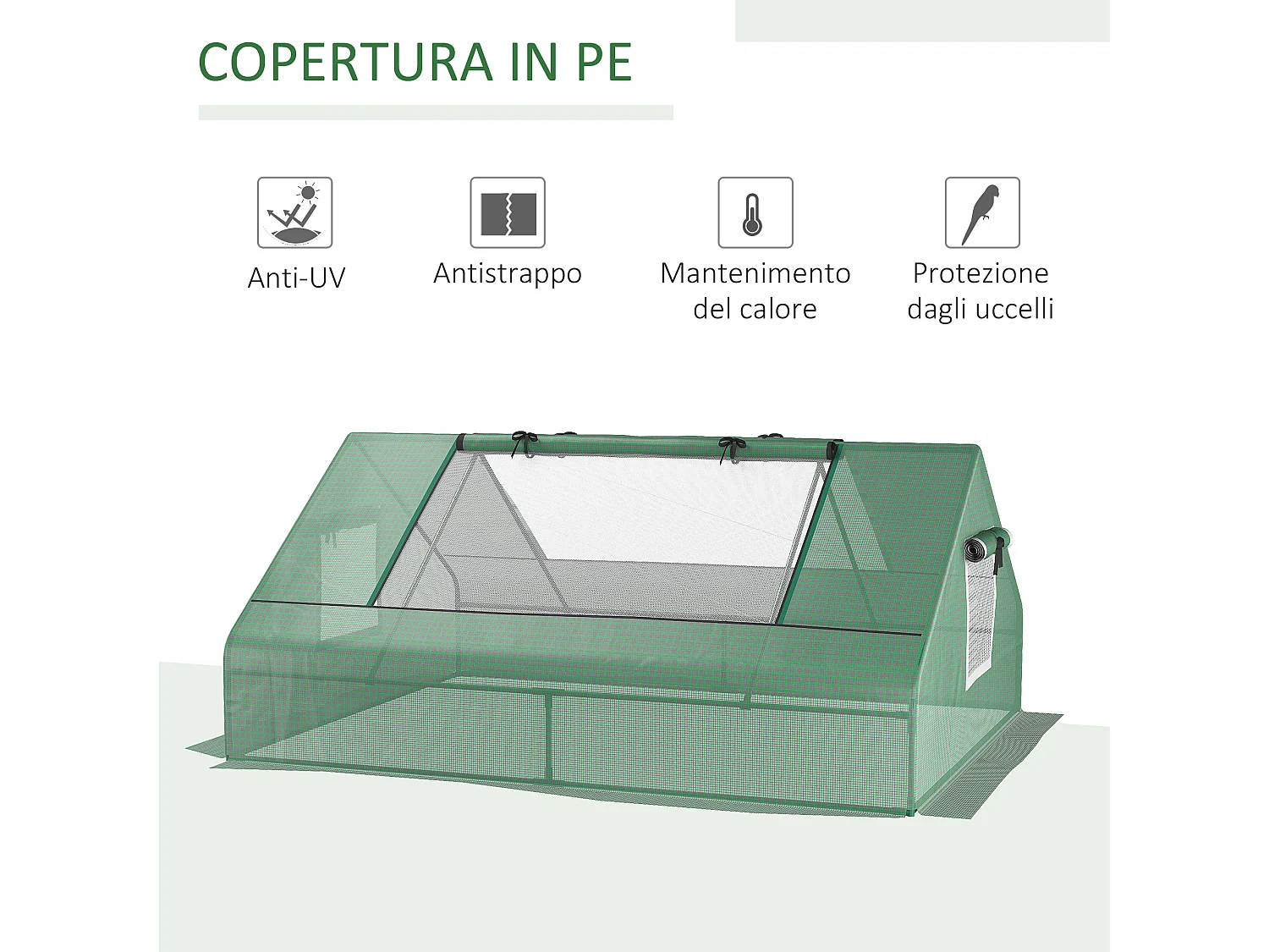 Serra da giardino in acciaio e pe con porte 180x140x80cm