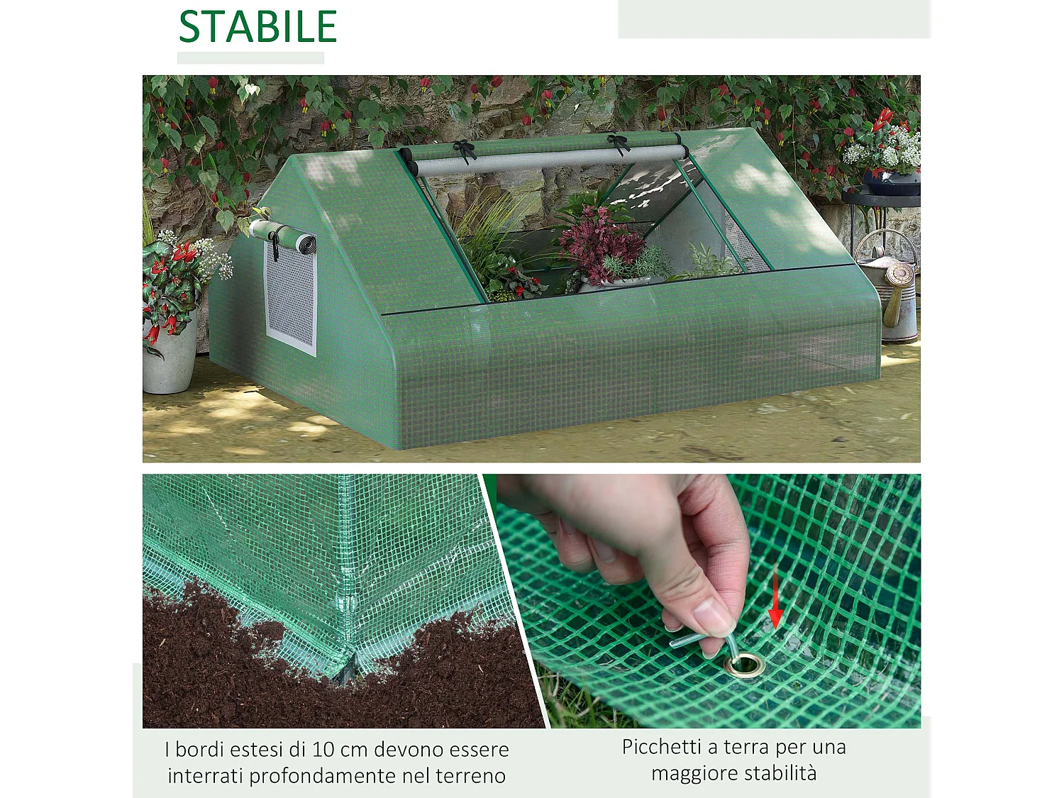 Serra da giardino in acciaio e pe con porte 180x140x80cm