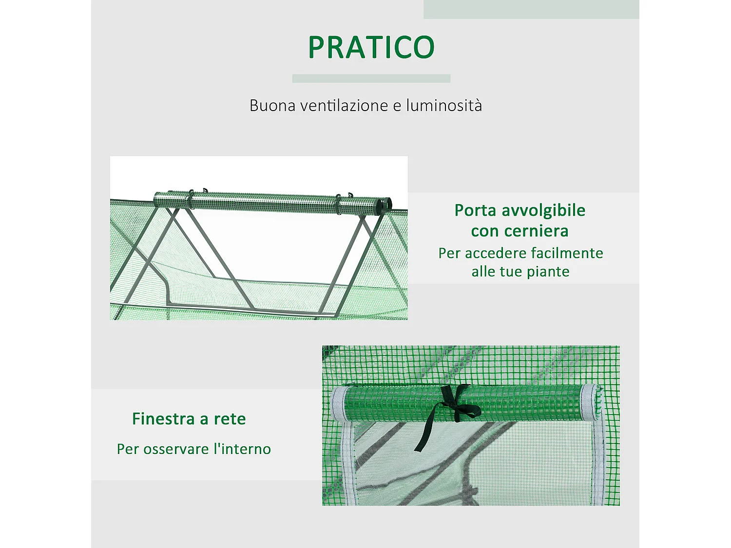 Serra da giardino in acciaio e pe con porte 180x140x80cm