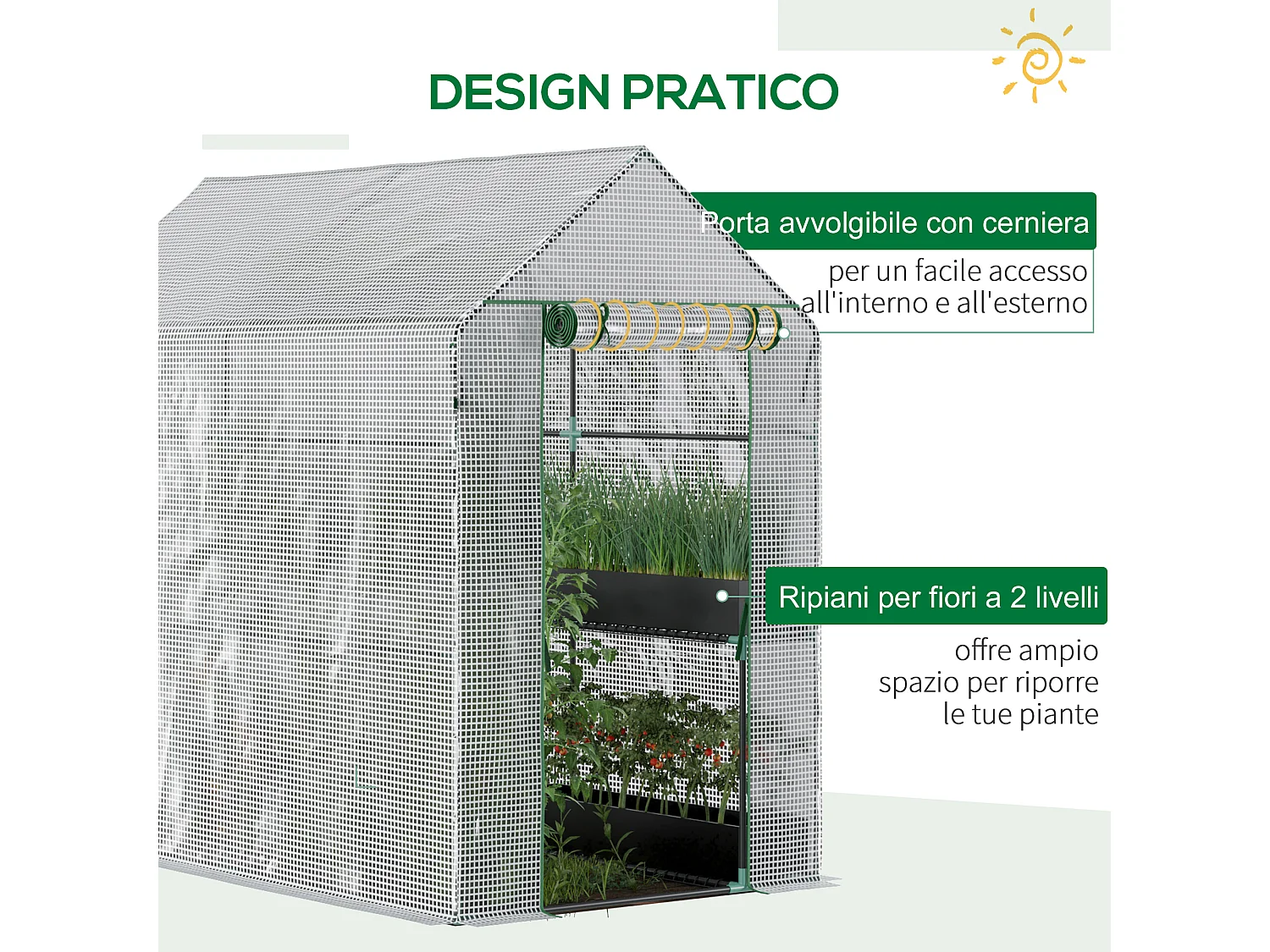 Serra a casetta rivestita in pe e porta a cerniera 186x120x190 cm