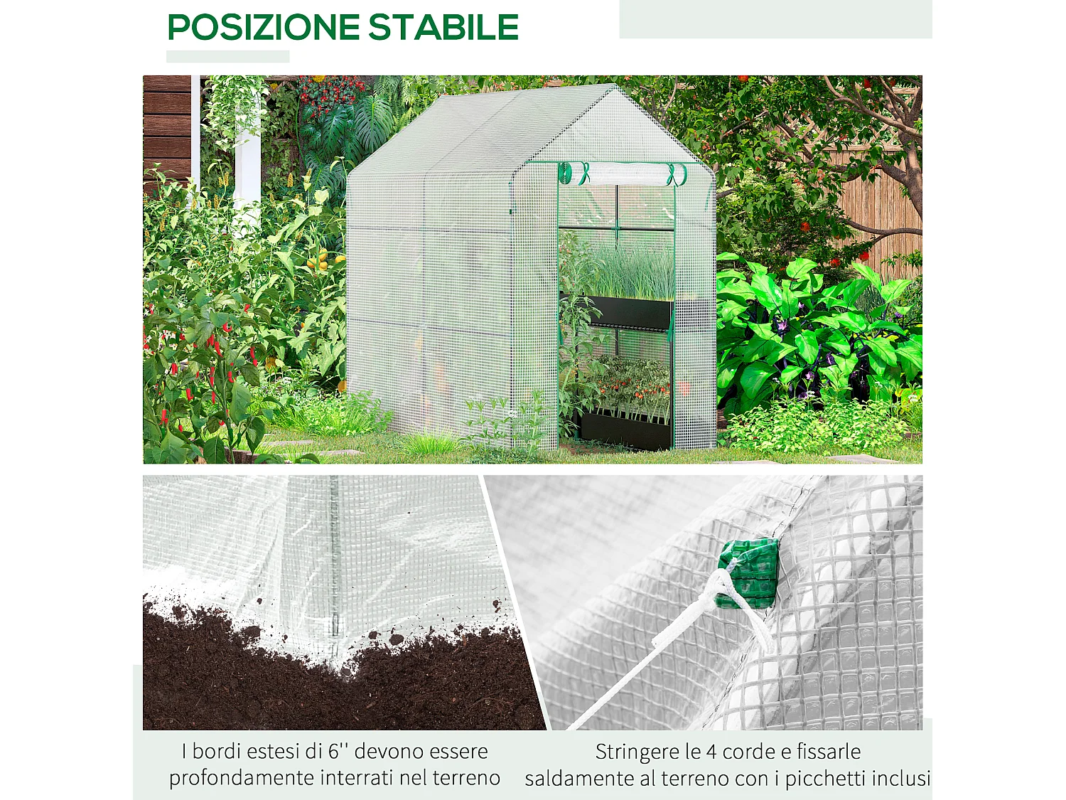 Serra a casetta rivestita in pe e porta a cerniera 186x120x190 cm