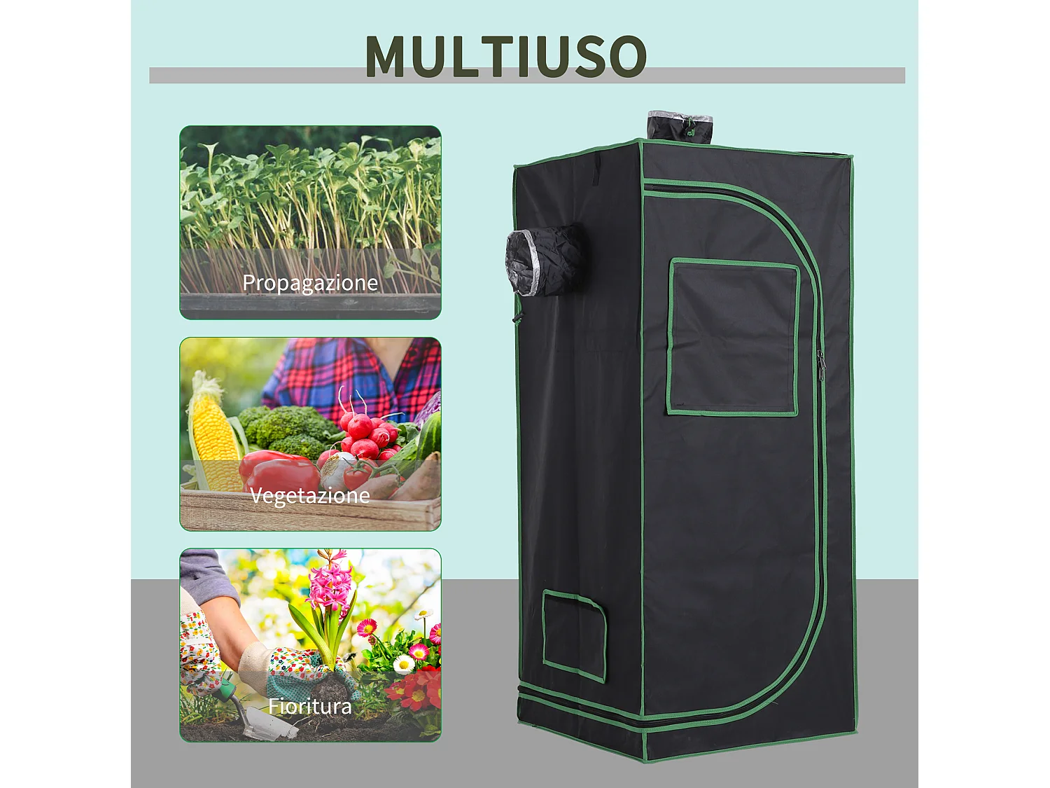 Tenda da coltivazione idroponica in mylar e oxford 600d 60x60x140 cm