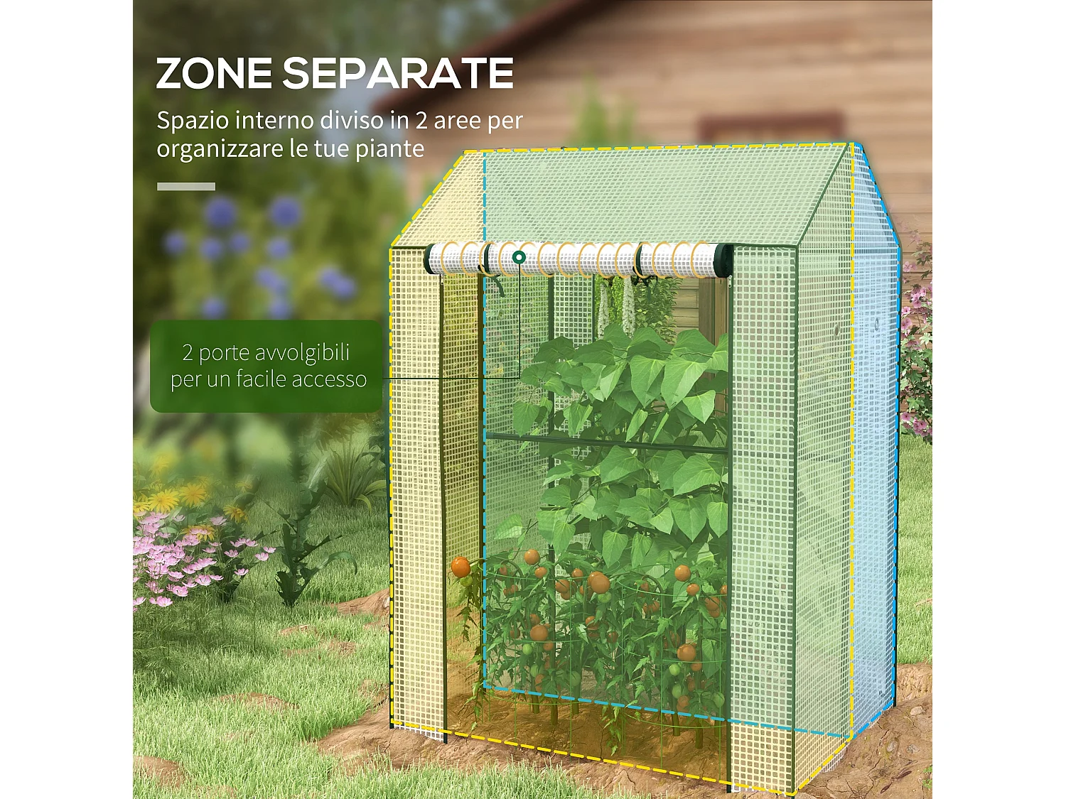 Serra da giardino con 2 zone separate e copertura in pe 100x80x150cm