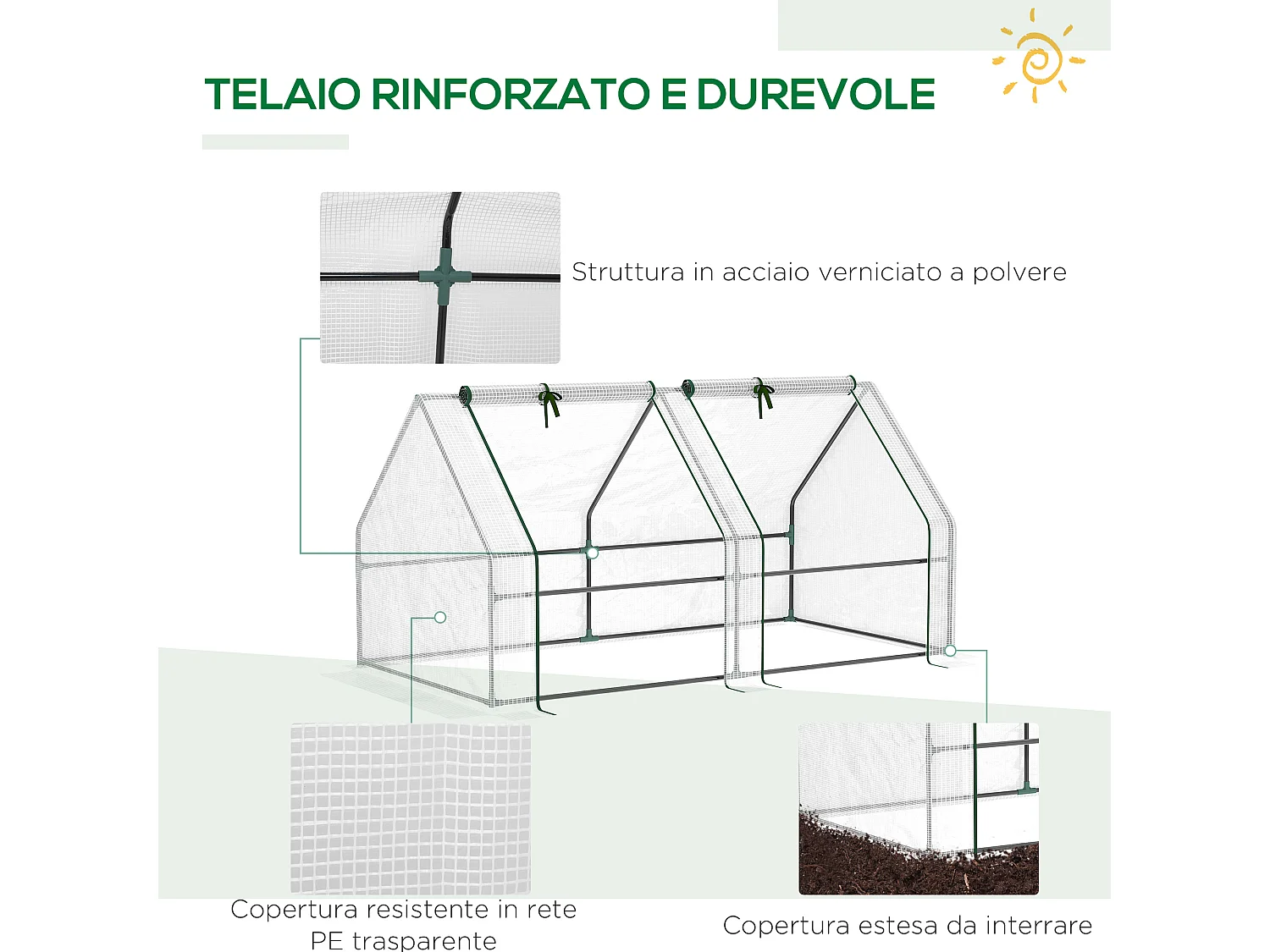 Serra da giardino telaio in acciaio e copertura in pe bianco