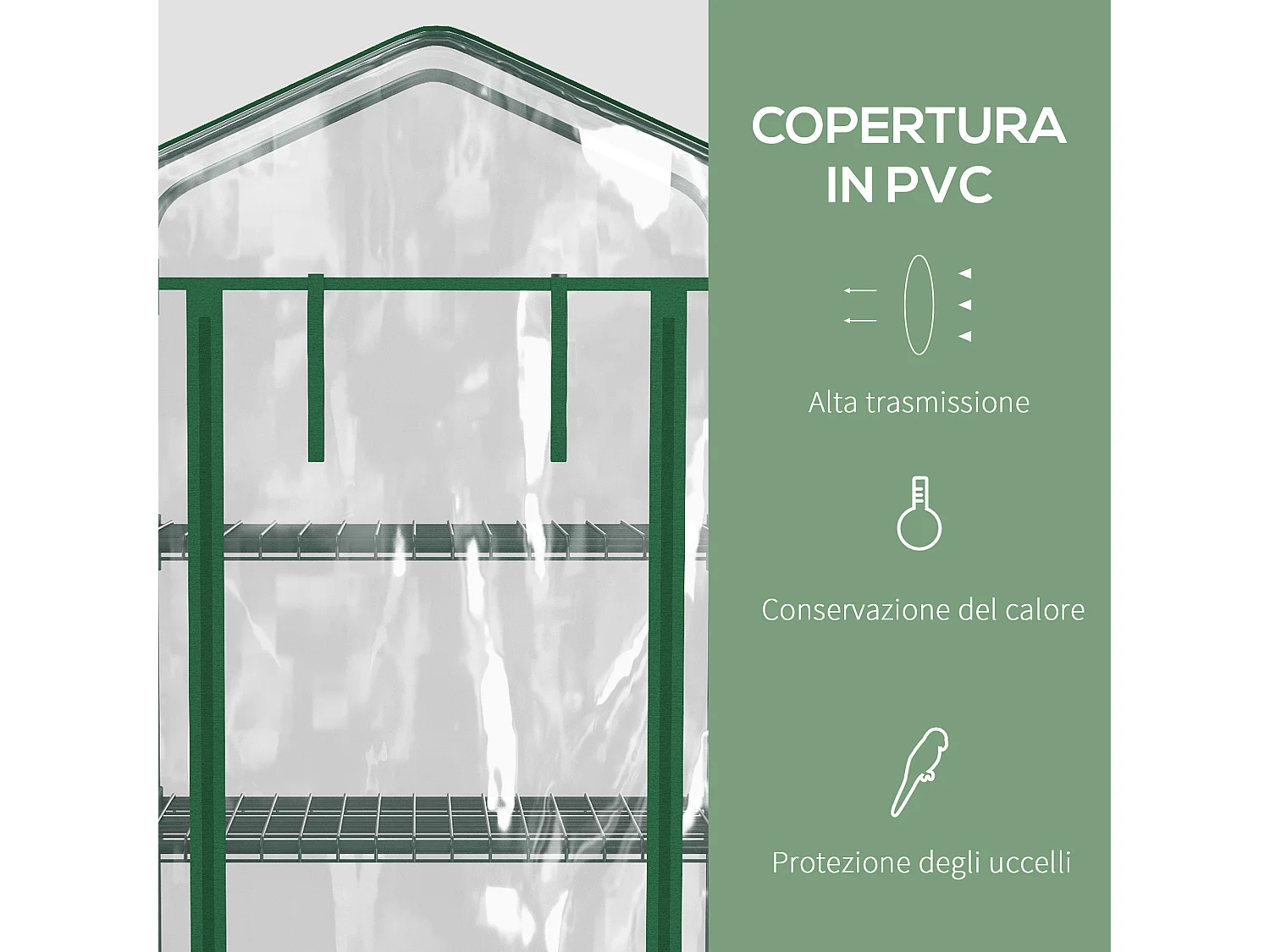 Serra verticale con 4 ripiani acciaio pvc verde 69x50x165cm