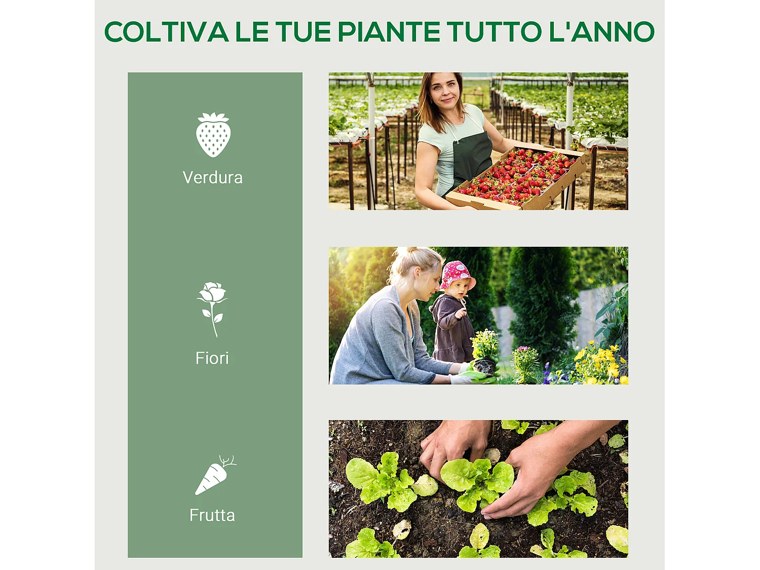 Serra verticale con 4 ripiani acciaio pvc verde 69x50x165cm