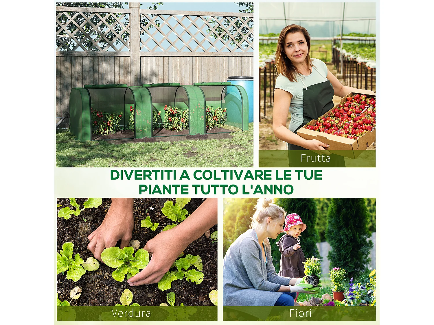 Serra da giardino in acciaio e pp con porte avvolgibili verde