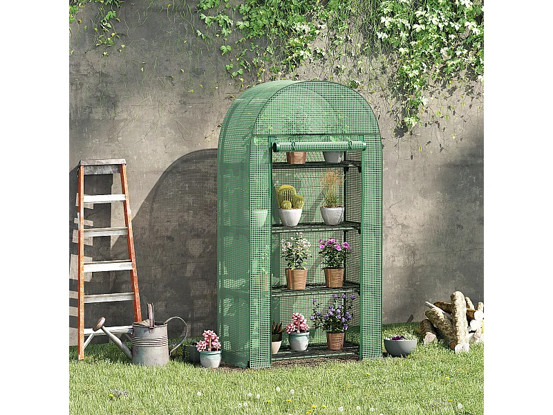 Serra da giardino ripiani in metallo copertura pe 80x49x160cm