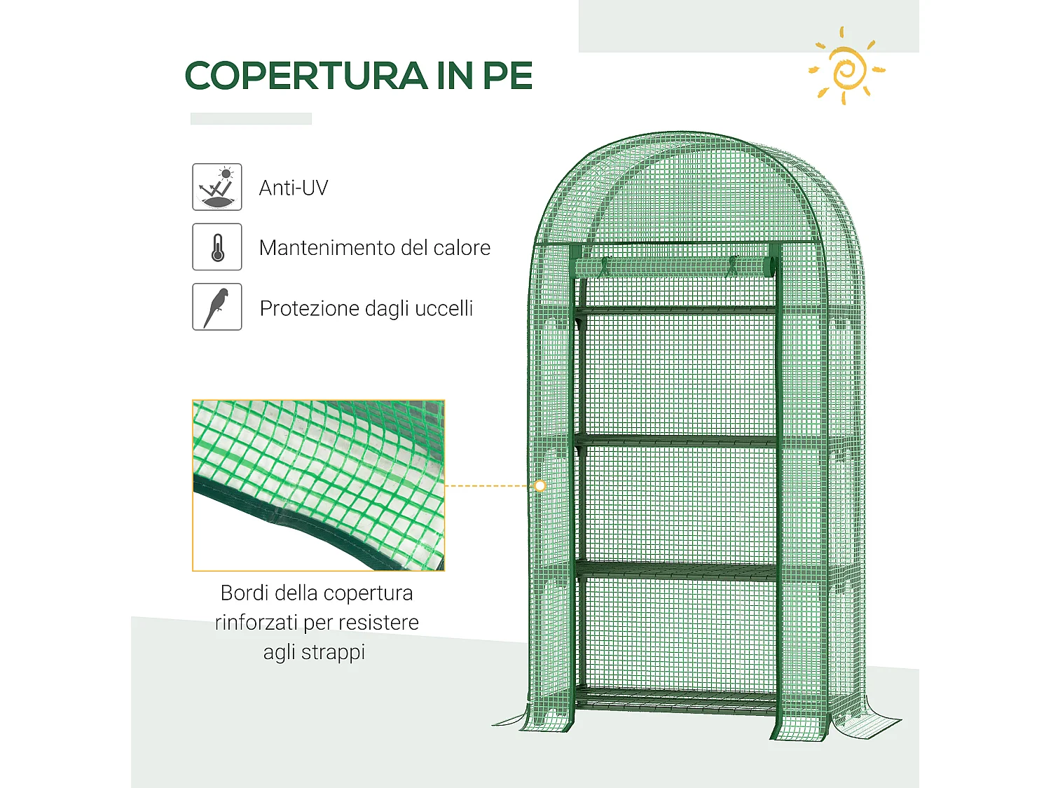 Serra da giardino ripiani in metallo copertura pe 80x49x160cm