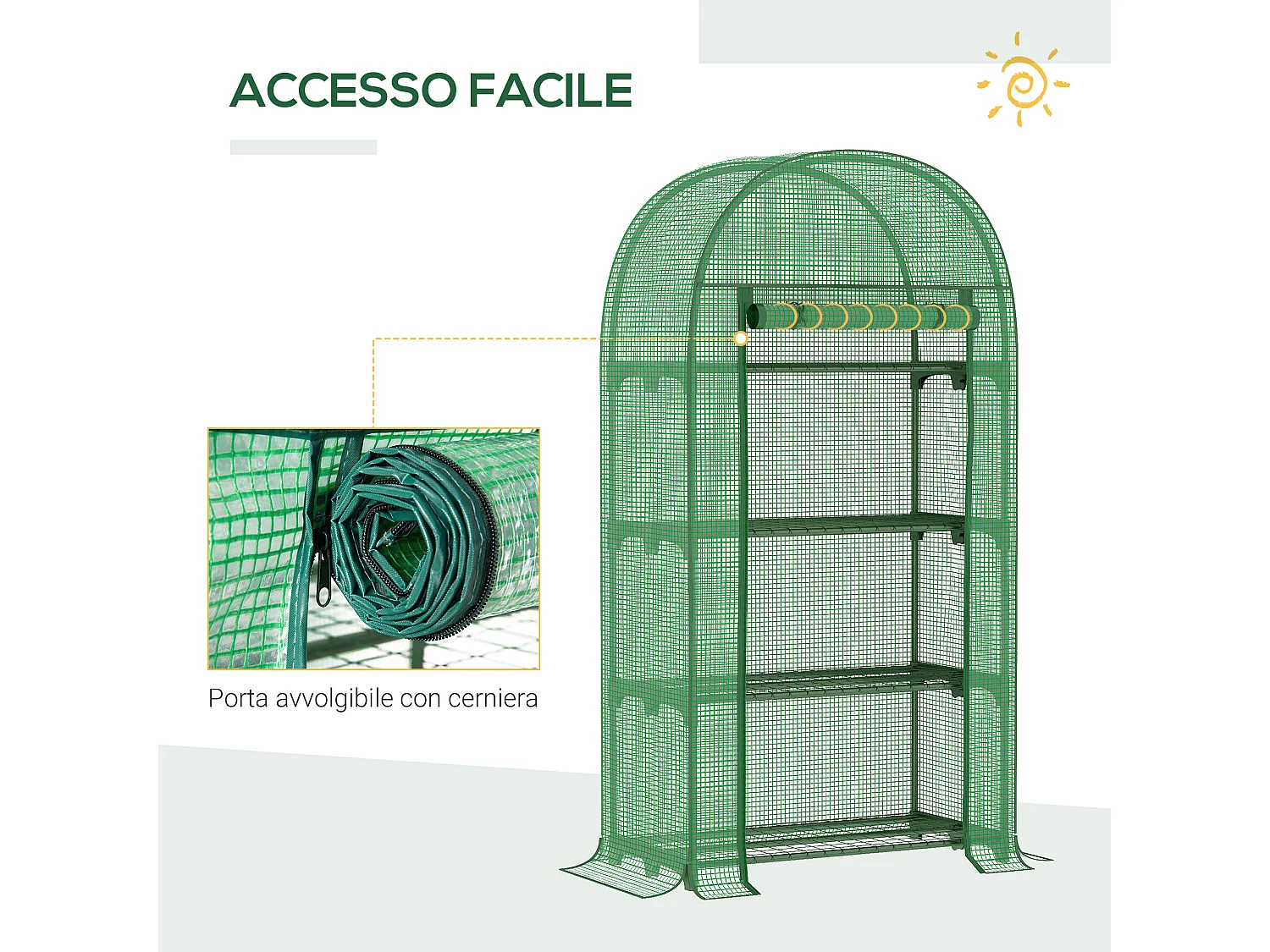 Serra da giardino ripiani in metallo copertura pe 80x49x160cm