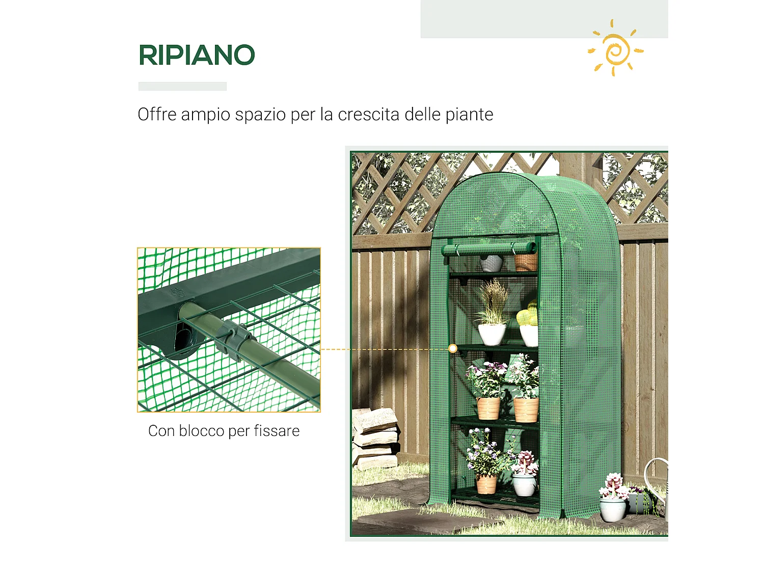 Serra da giardino ripiani in metallo copertura pe 80x49x160cm