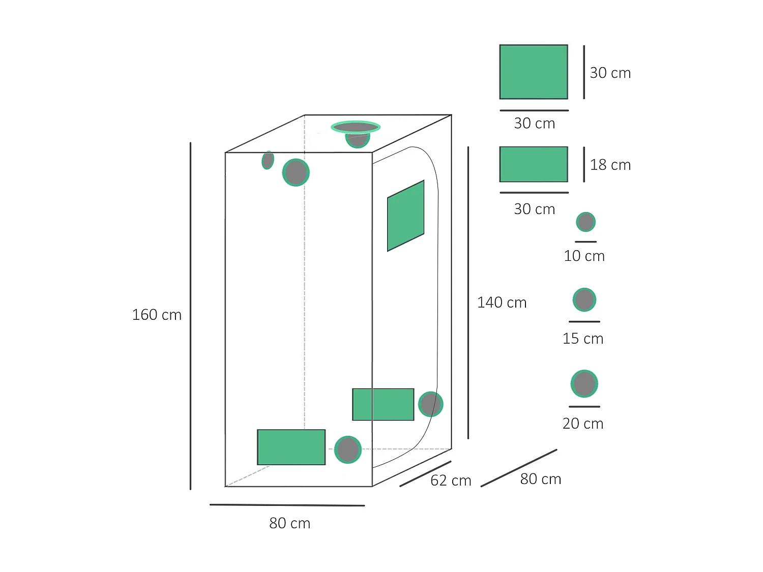 Tenda da coltivazione idroponica in mylar e oxford 600d 80x80x160 cm