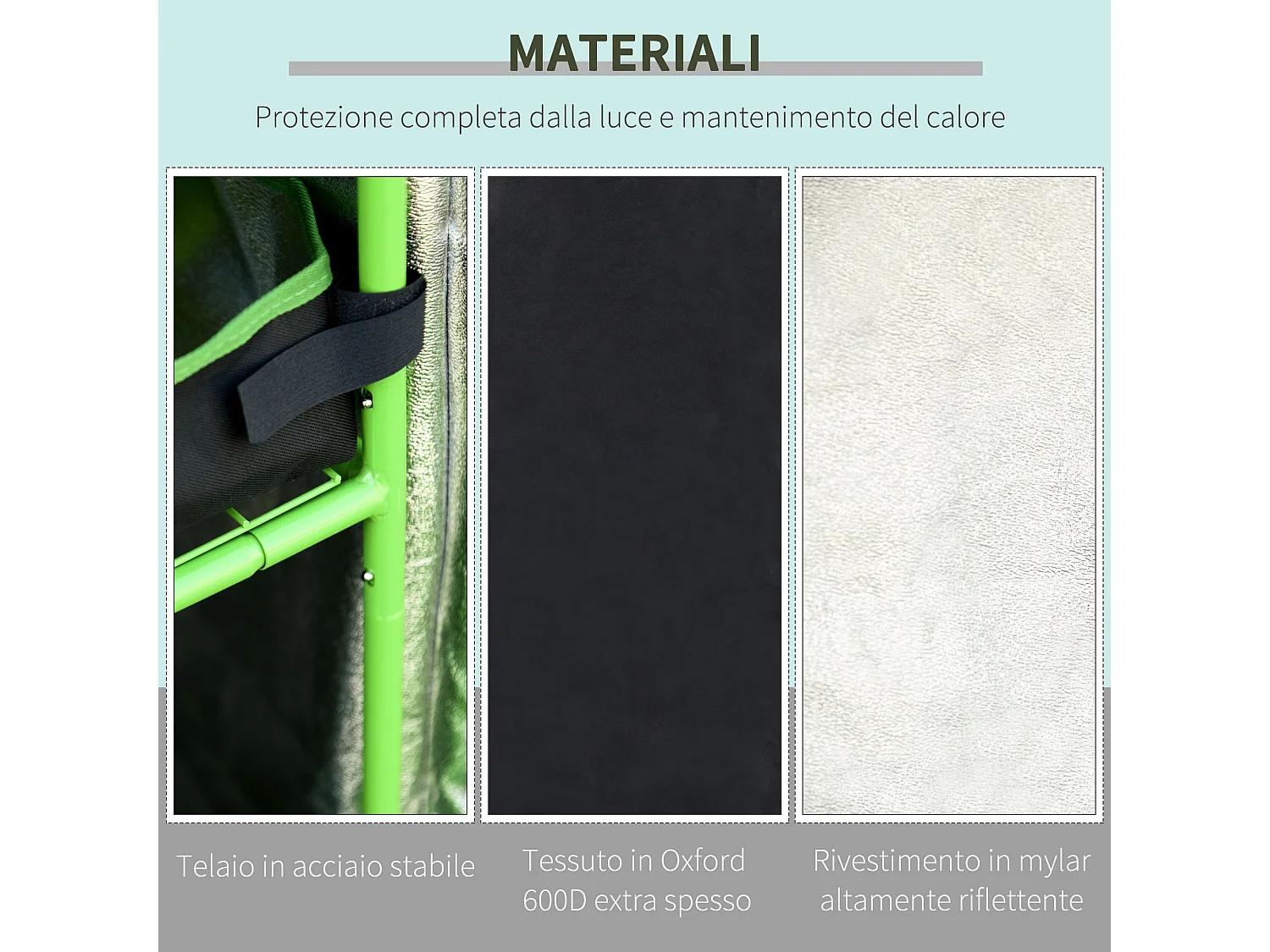 Tenda da coltivazione idroponica in mylar e oxford 600d 80x80x160 cm