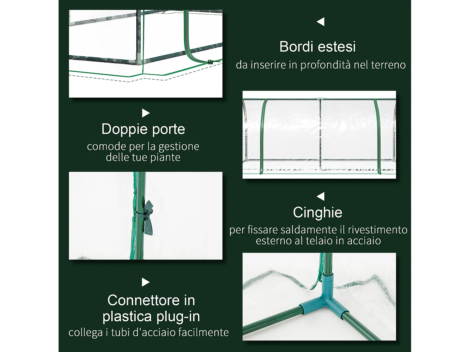 Serra da giardino a tunnel 200x100x80 cm trasparente e verde