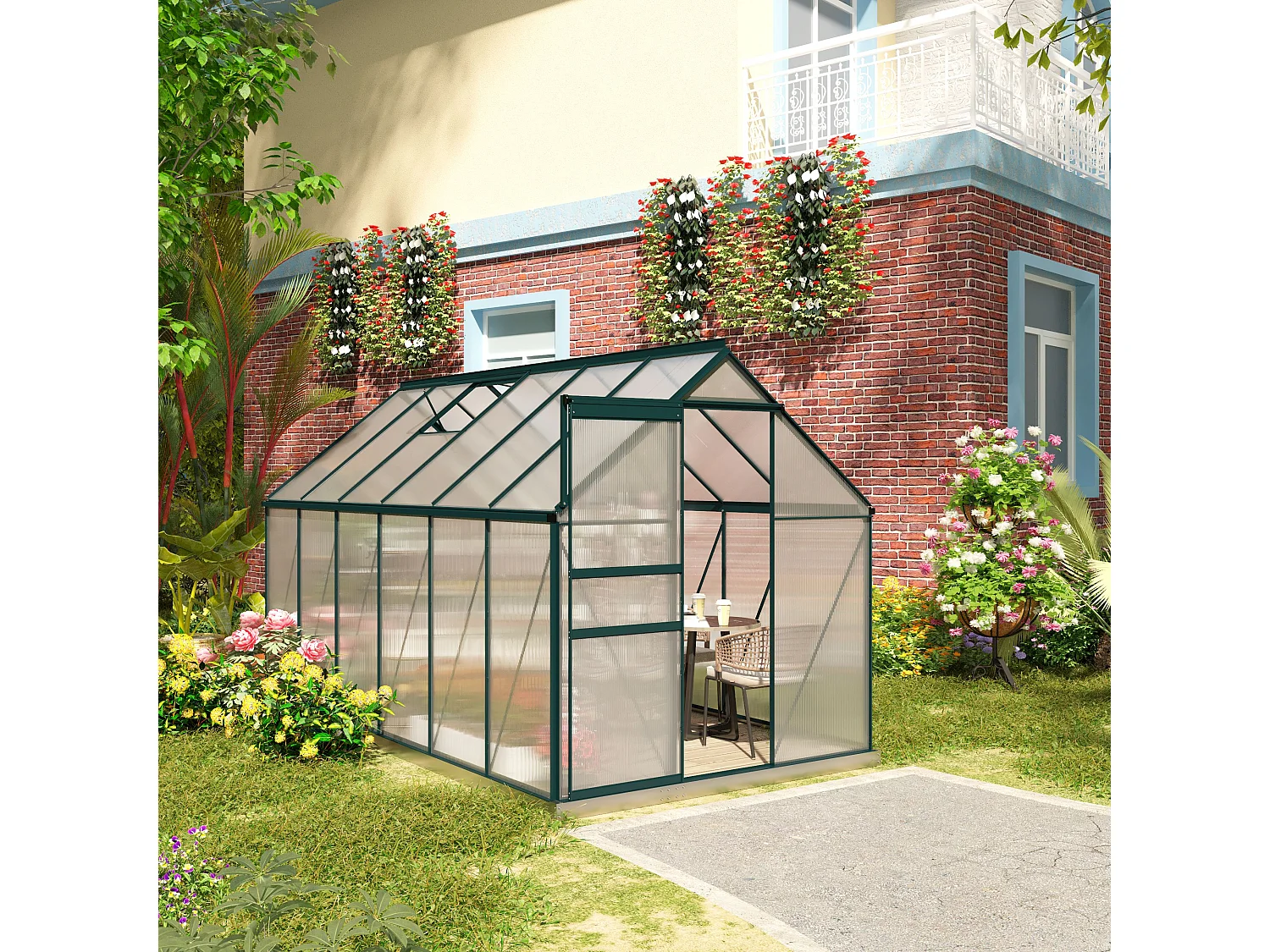 Serra per piante policarbonato 190x375x199cm porta scorrevole