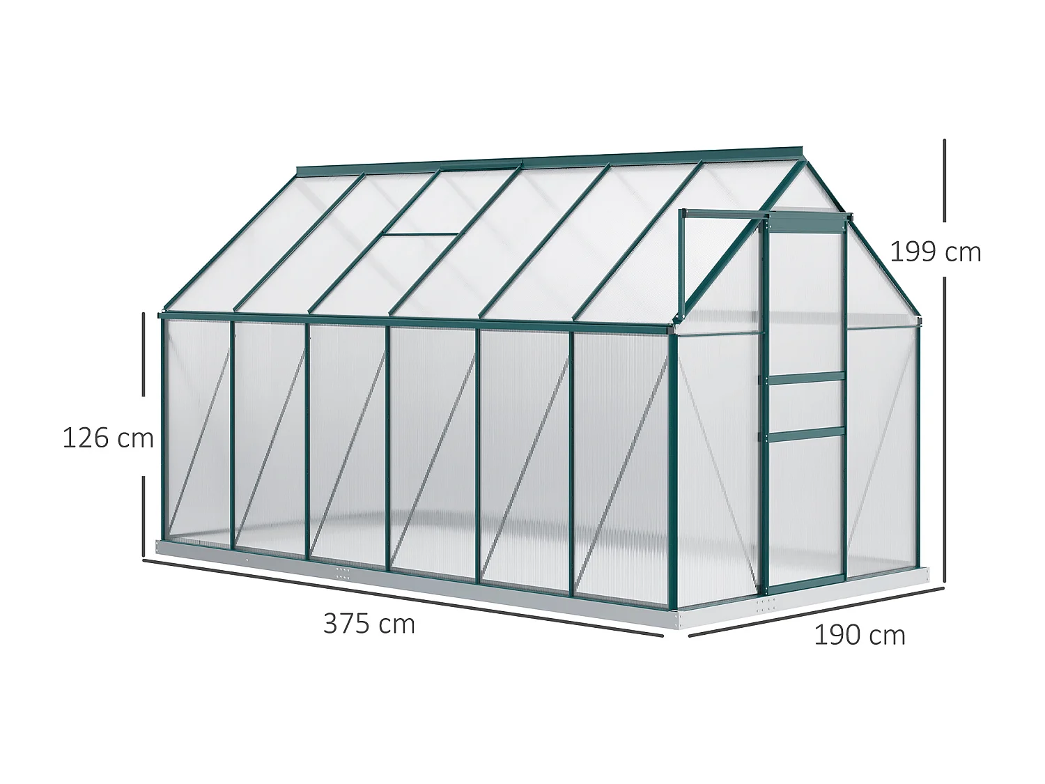 Serra per piante policarbonato 190x375x199cm porta scorrevole
