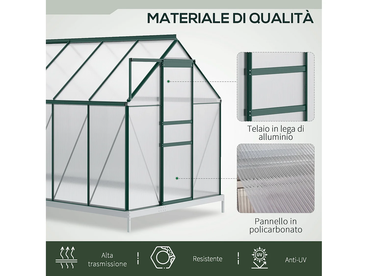 Serra per piante policarbonato 190x375x199cm porta scorrevole