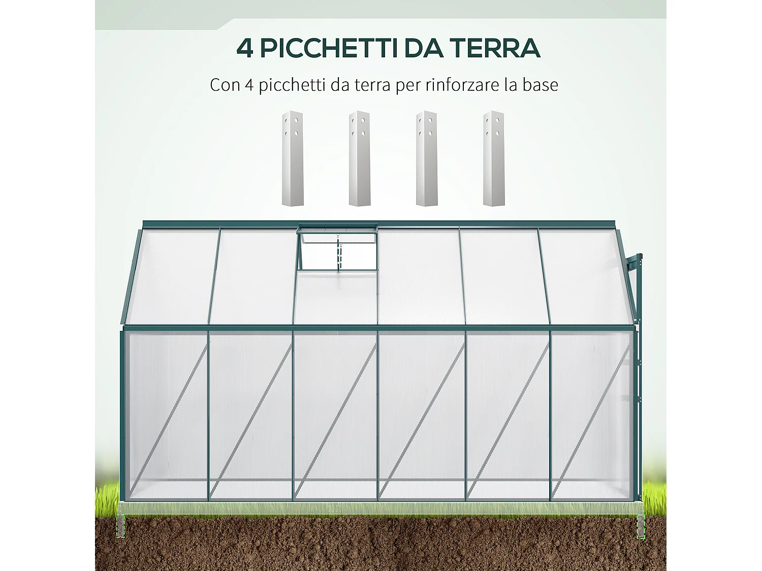 Serra per piante policarbonato 190x375x199cm porta scorrevole