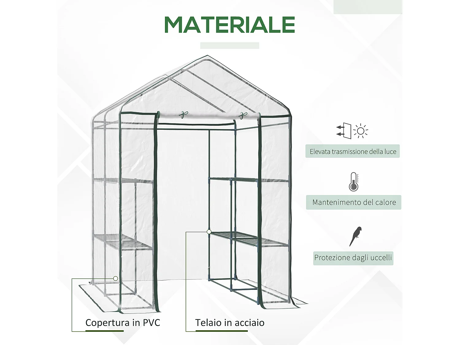 Serra da giardino con scaffali e copertura in plastica trasparente