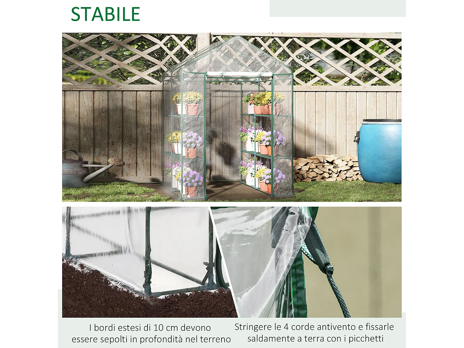 Serra da giardino con scaffali e copertura in plastica trasparente