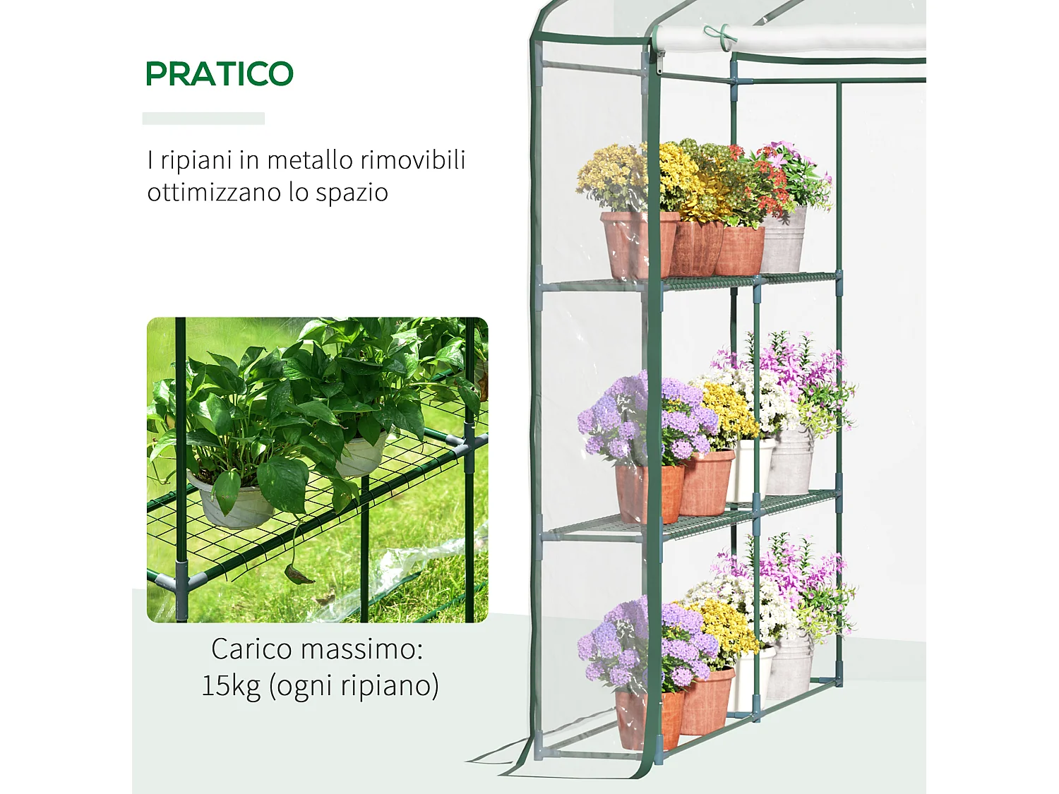 Serra da giardino con scaffali e copertura in plastica trasparente