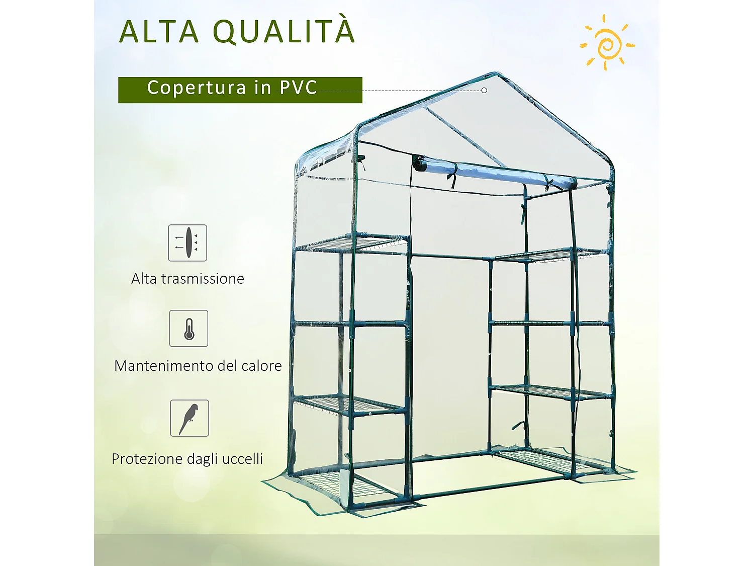 Serra da giardino acciaio e pvc trasparente porta avvolgibile