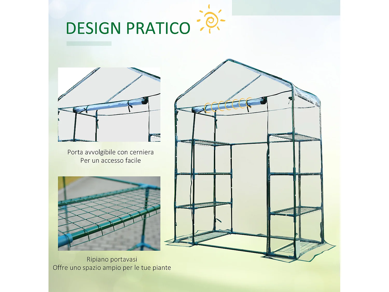 Serra da giardino acciaio e pvc trasparente porta avvolgibile