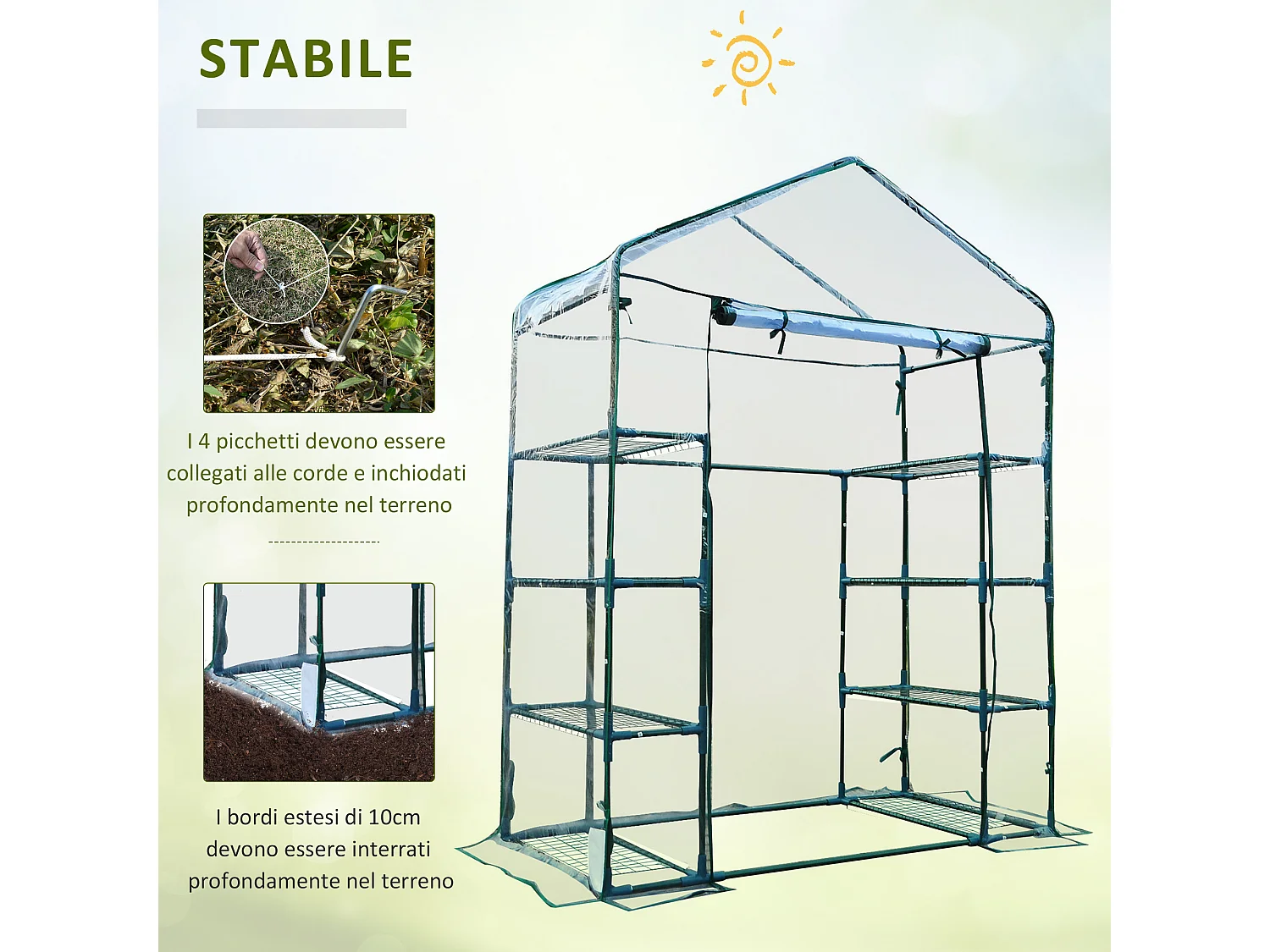 Serra da giardino acciaio e pvc trasparente porta avvolgibile