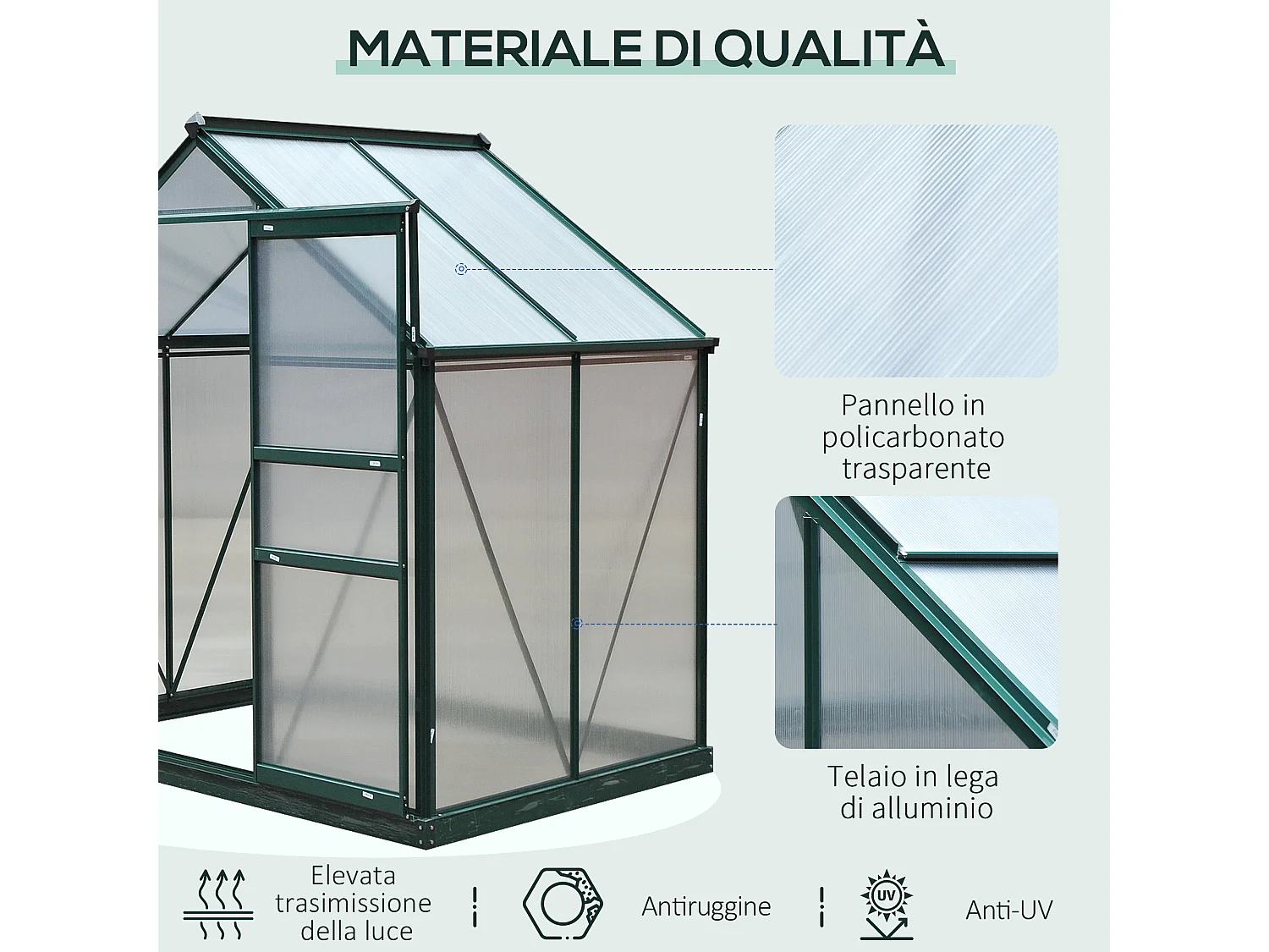 Serra da giardino policarbonato finestra e porta scorrevole