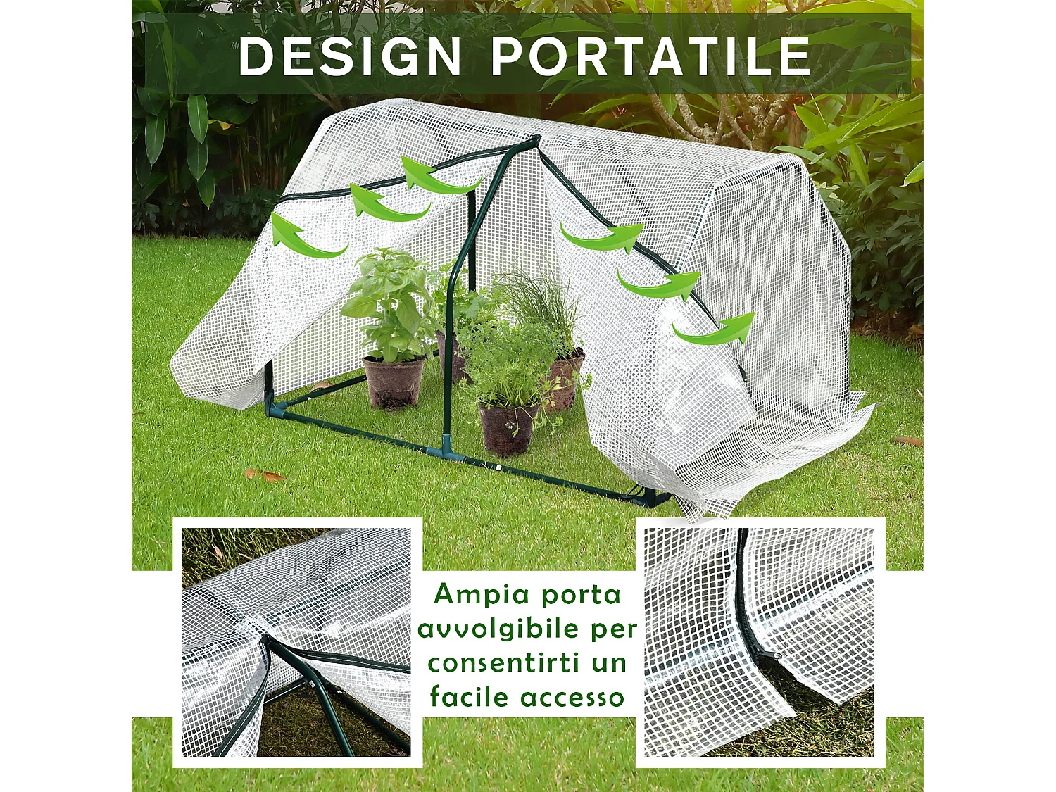 Mini serra da giardino in pe e acciaio con ingresso a zip