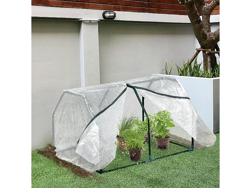 Mini serra da giardino in pe e acciaio con ingresso a zip