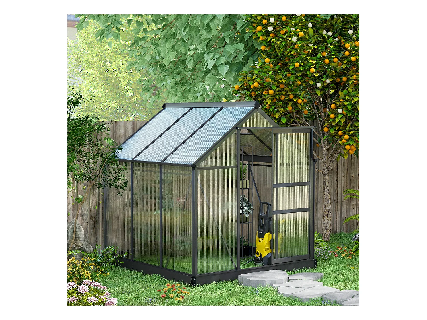Serra da giardino con porta scorrevole 2x2m in policarbonato grigio