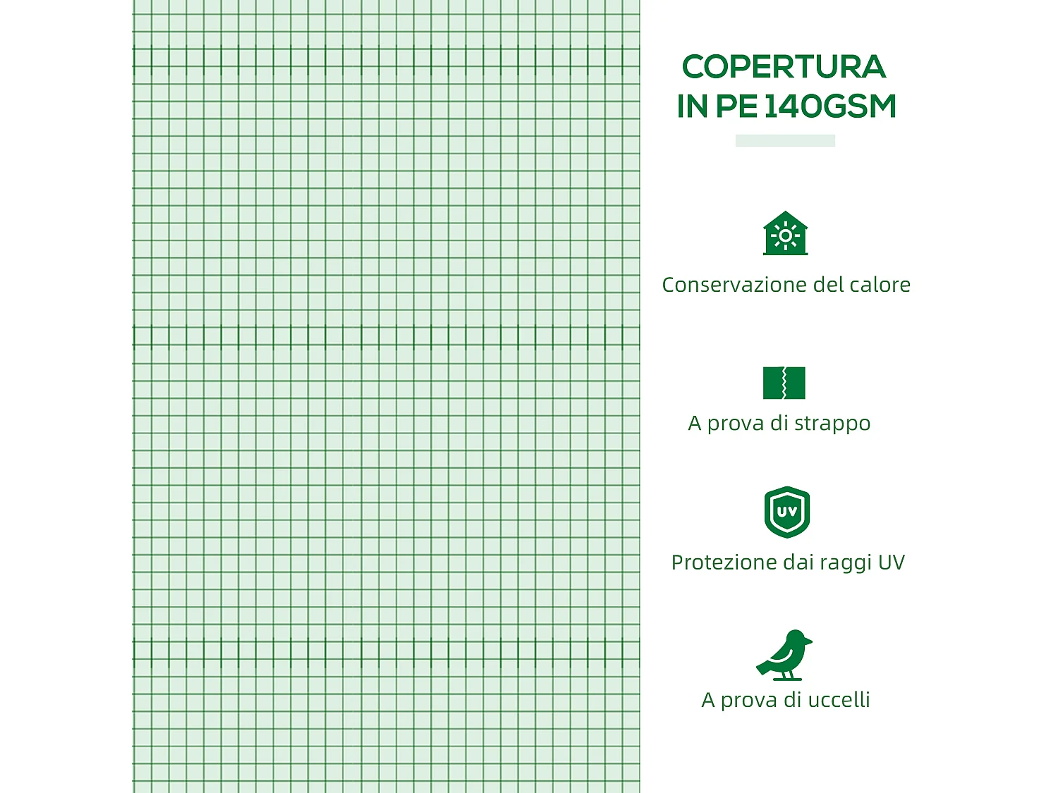 Serra piccola con 5 finestrelle in acciaio pe e pp 300x80x45 cm verde