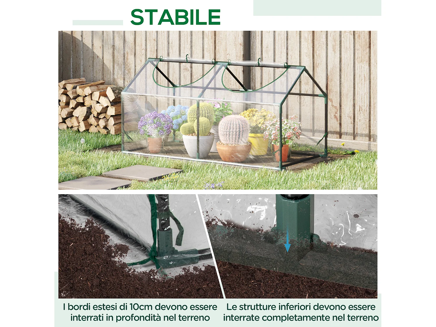 Mini serra 2 finestre avvolgibili copertura pvc 119x60x60cm