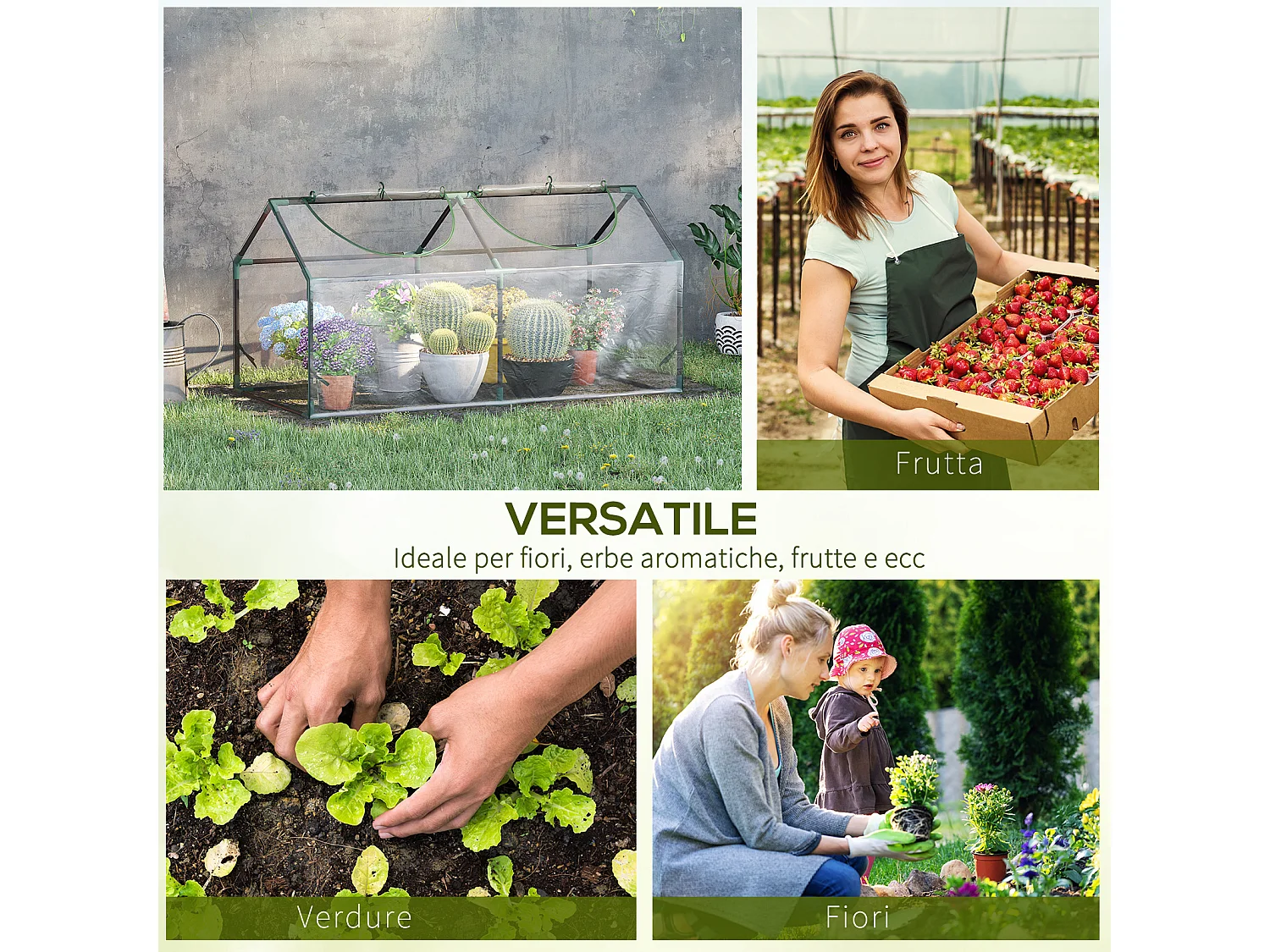 Mini serra 2 finestre avvolgibili copertura pvc 119x60x60cm