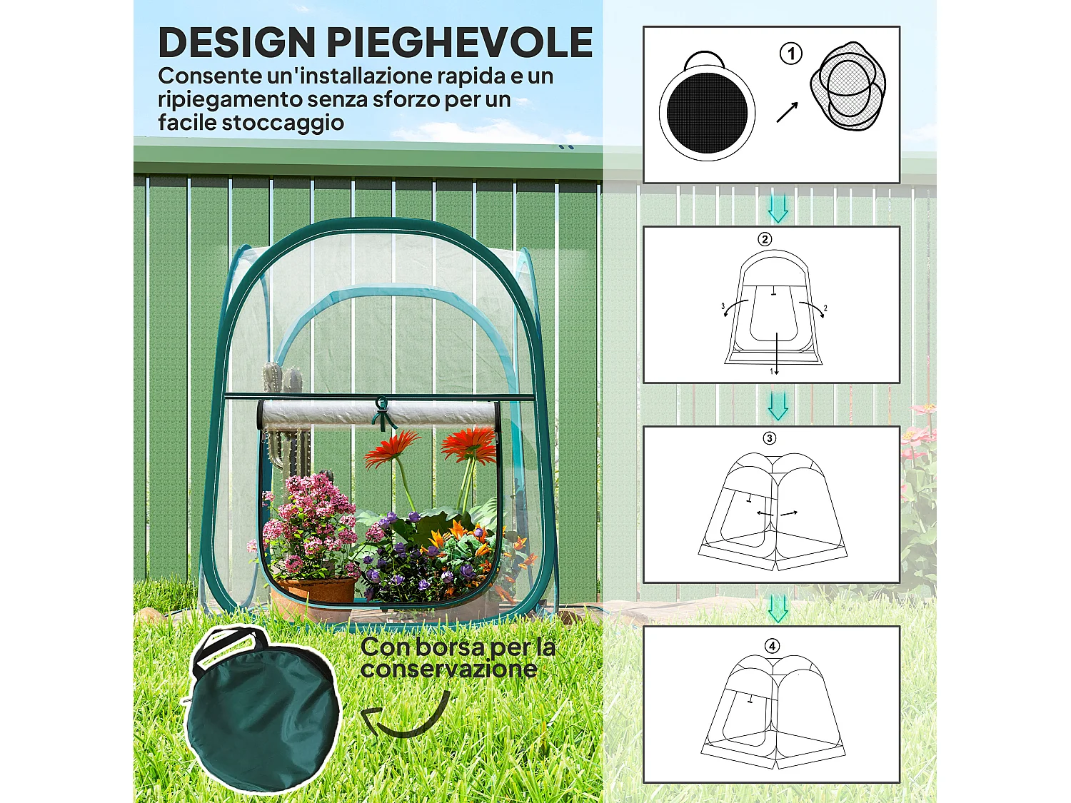 Mini serra pop up con finestra e copertura in plastica trasparente