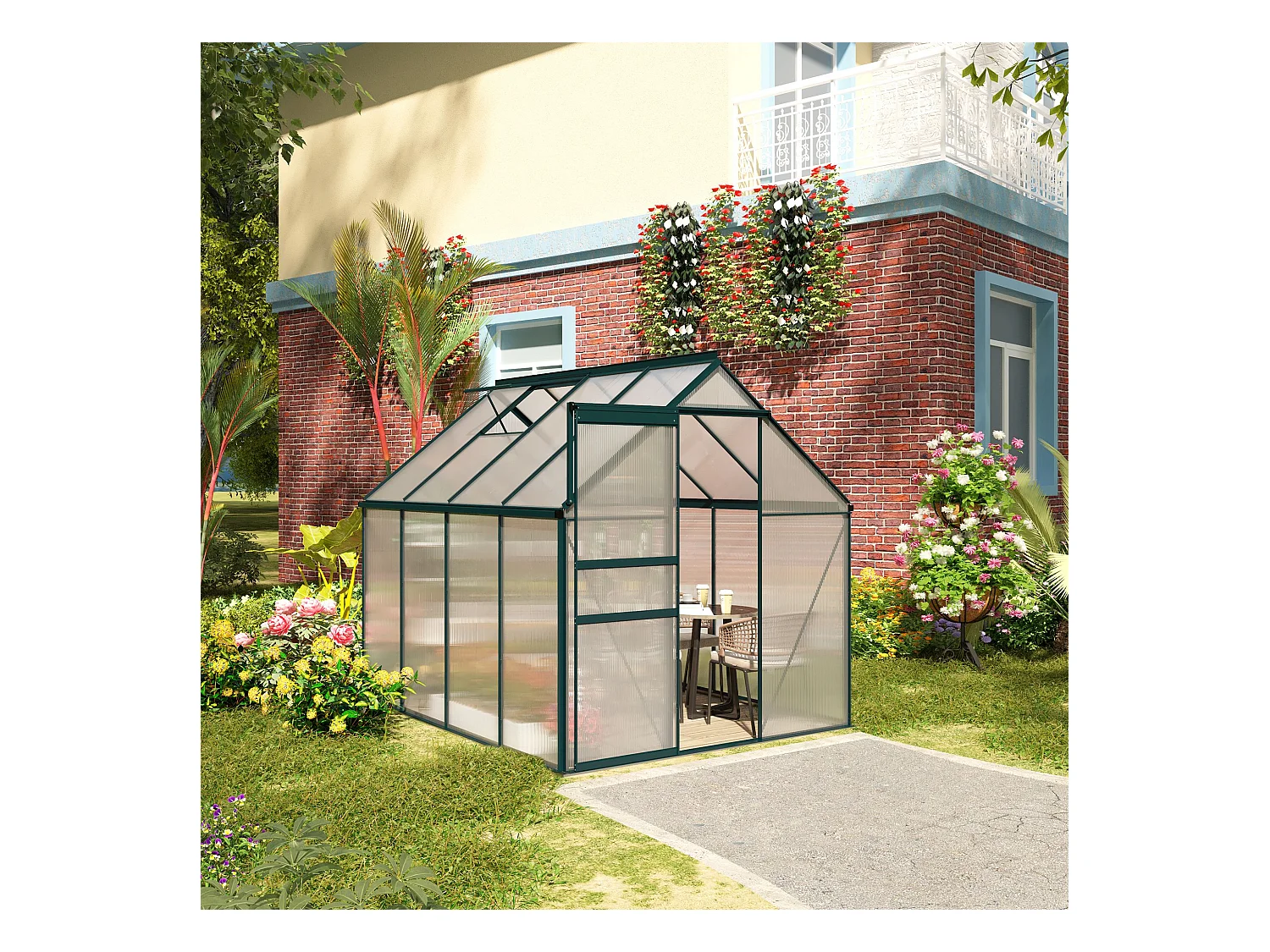 Serra per piante policarbonato 190x253x199cm porta scorrevole