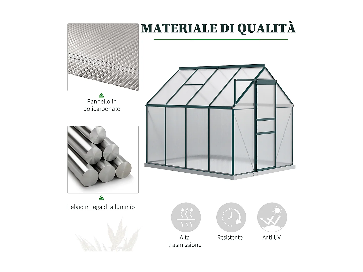 Serra per piante policarbonato 190x253x199cm porta scorrevole