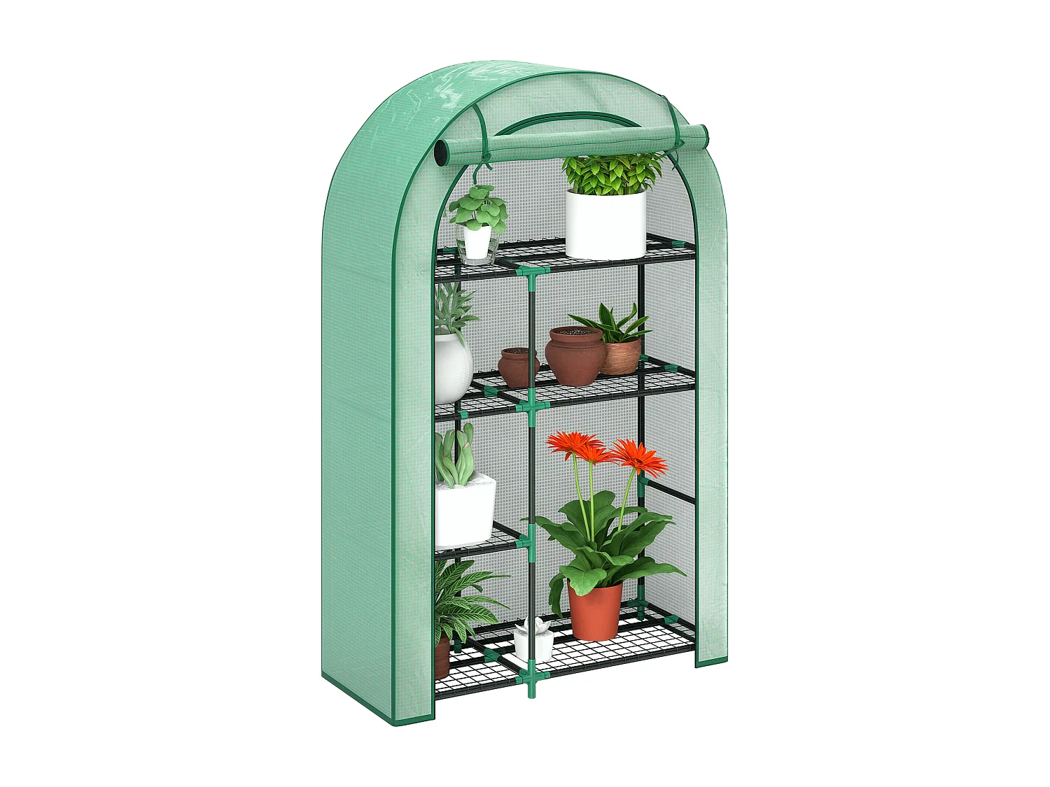 Serra a parete a 4 livelli in acciaio e pe con porta a cerniera verde