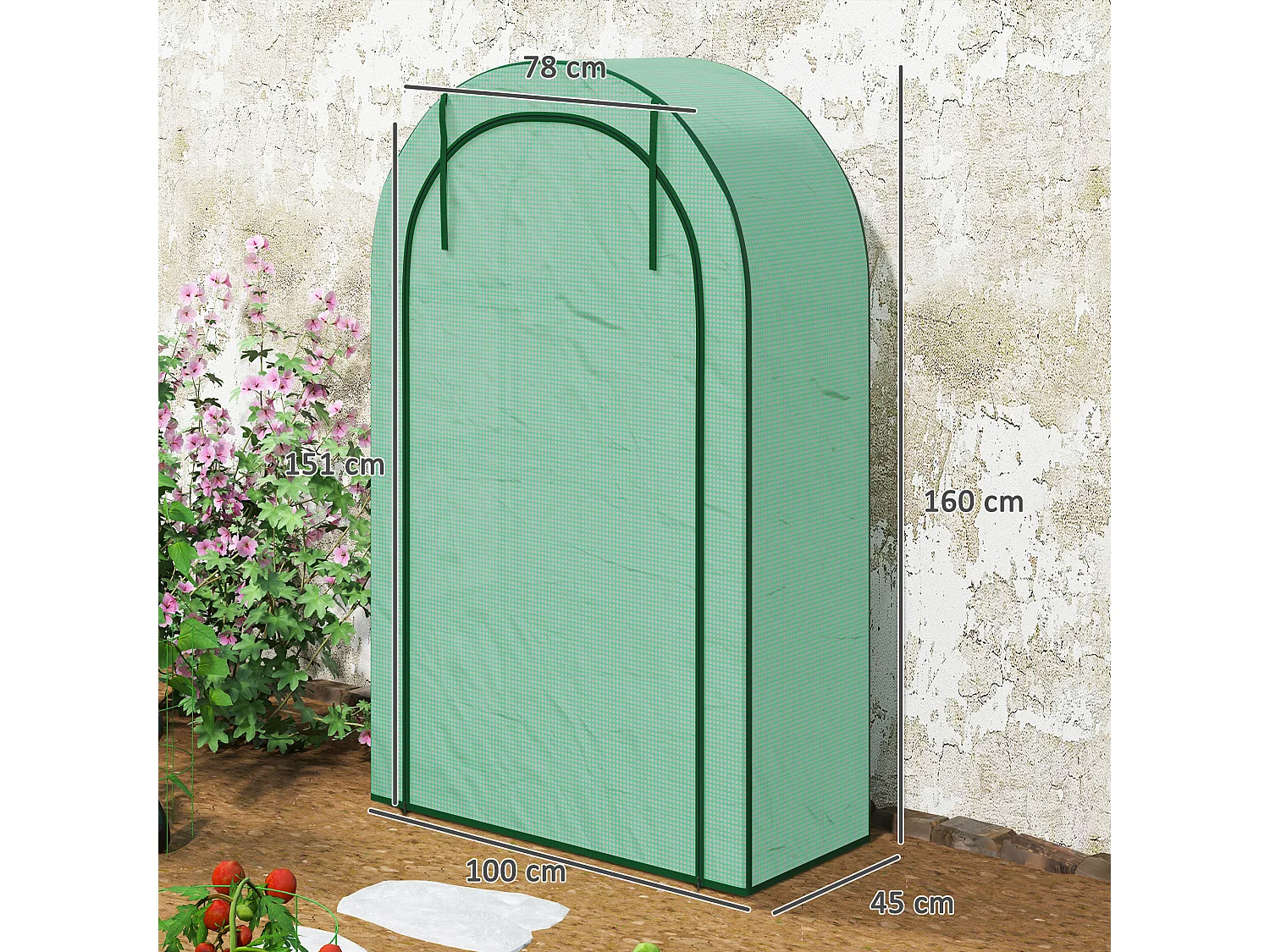 Serra a parete a 4 livelli in acciaio e pe con porta a cerniera verde