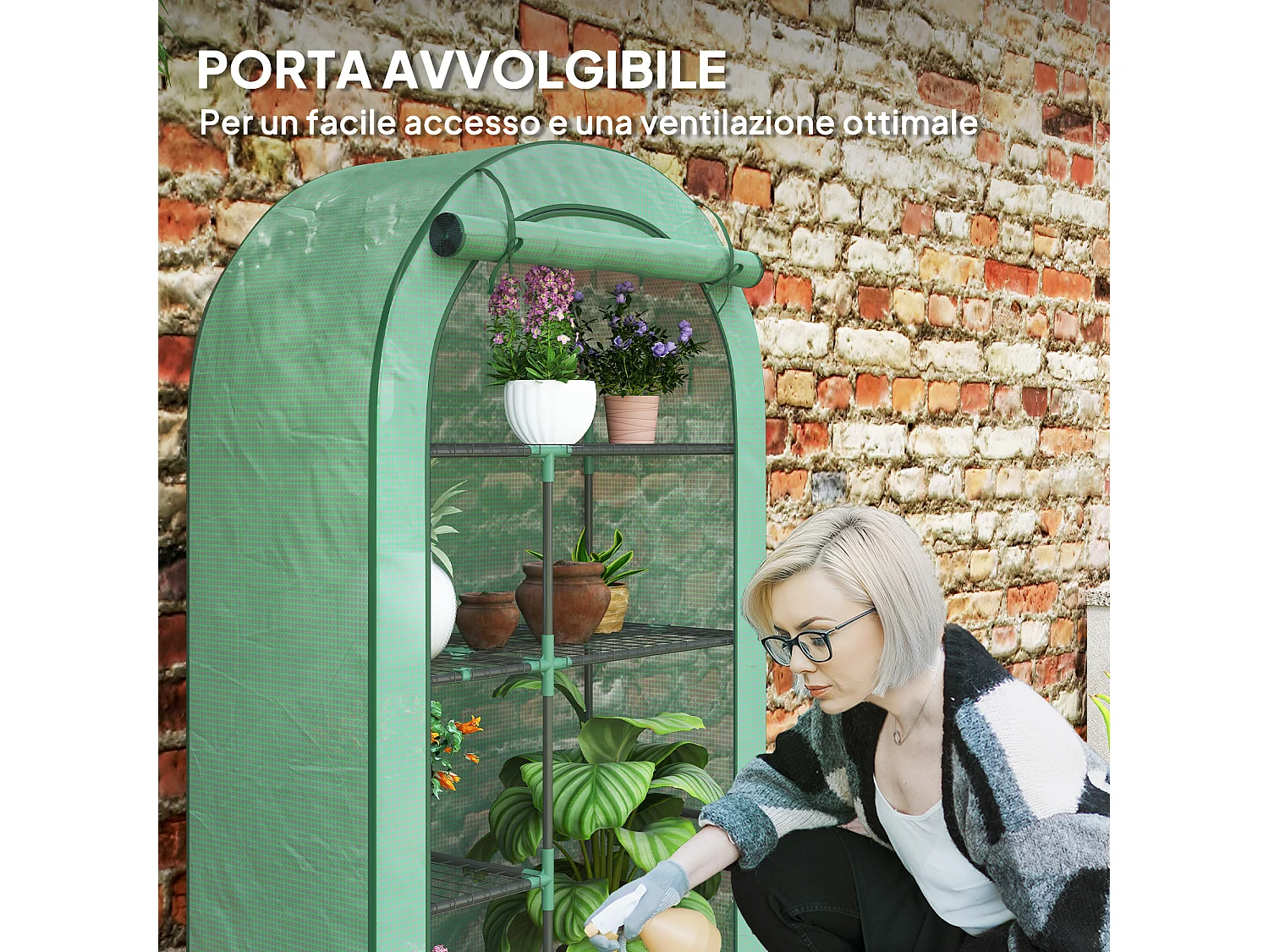 Serra a parete a 4 livelli in acciaio e pe con porta a cerniera verde