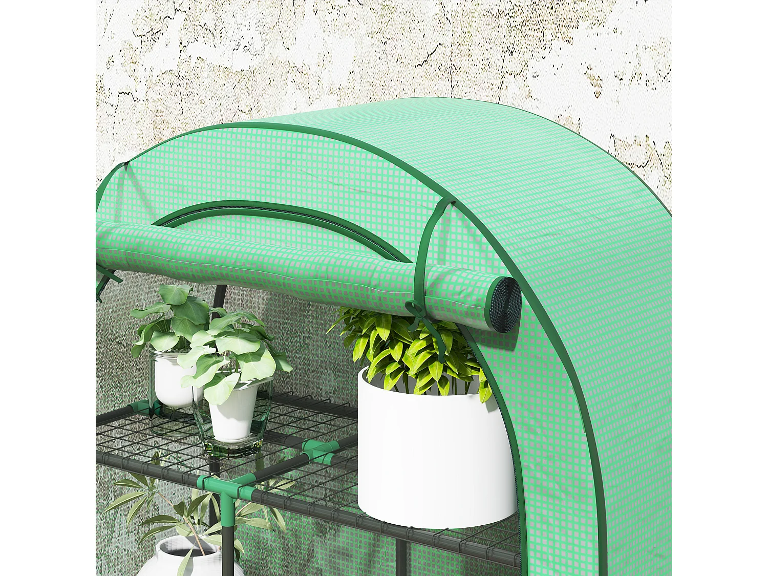 Serra a parete a 4 livelli in acciaio e pe con porta a cerniera verde