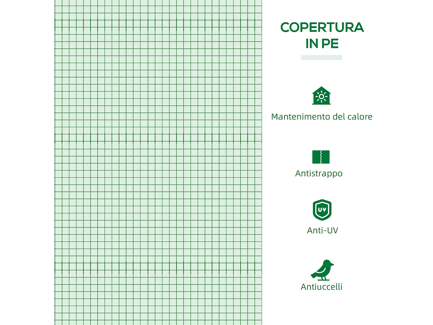 Serra piccola per giardino copertura in pe 180x90x70cm verde