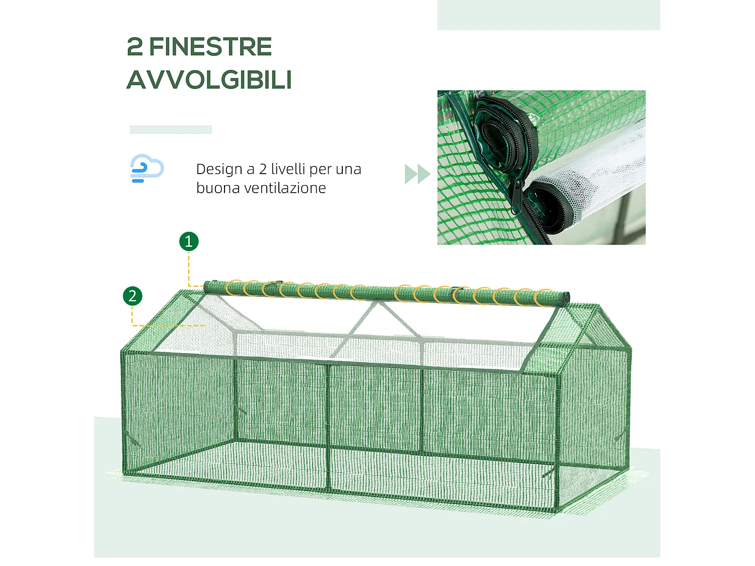 Serra piccola per giardino copertura in pe 180x90x70cm verde