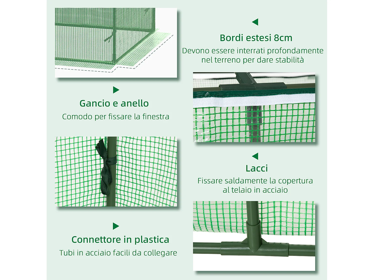 Serra piccola per giardino copertura in pe 180x90x70cm verde