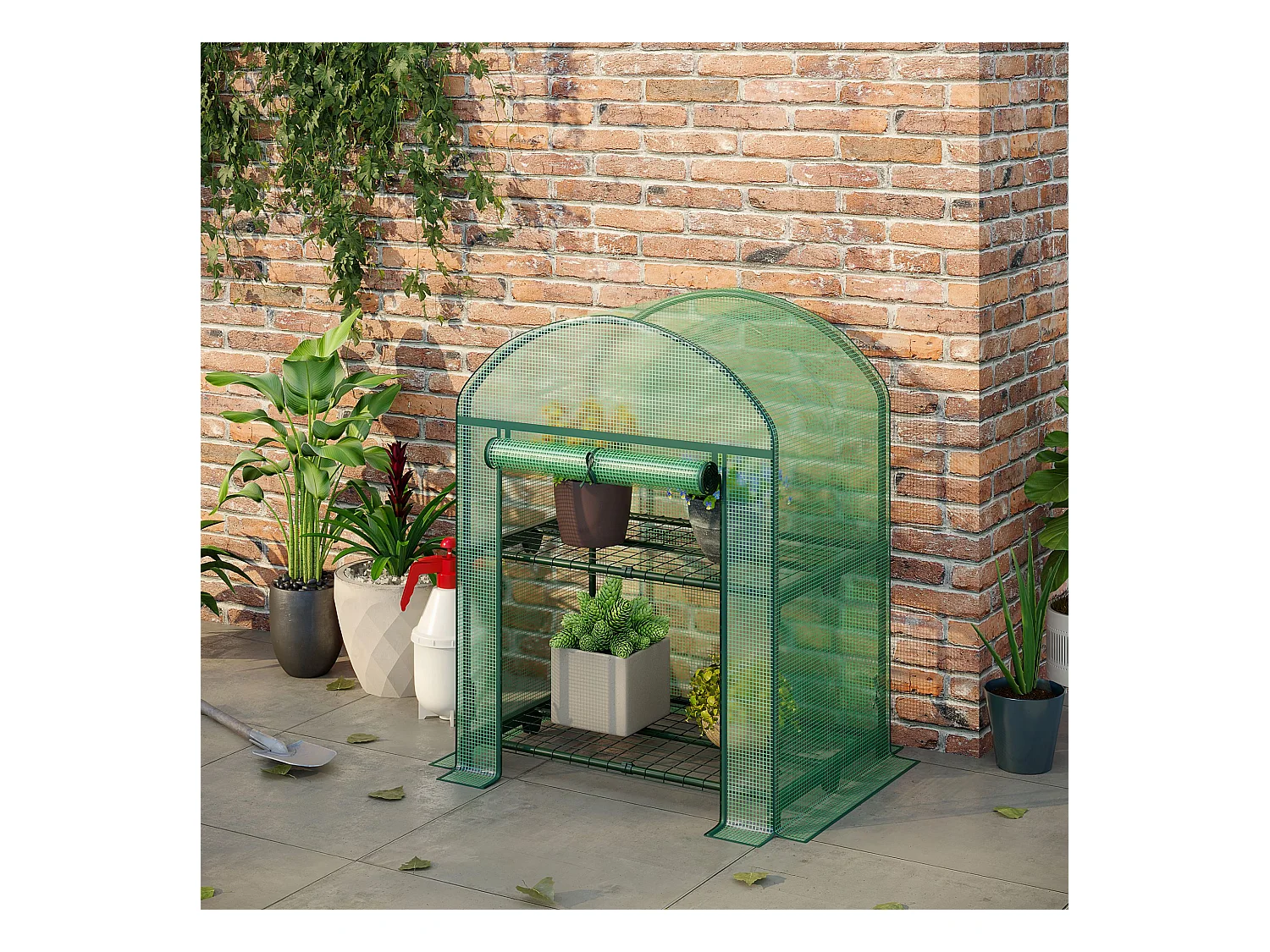 Mini serra con 2 ripiani in metallo copertura pe 69x49x92cm